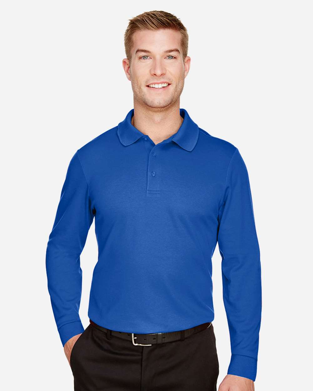 Devon & Jones Men's CrownLux Performance® Plaited Long Sleeve Polo - DG20L True Royal