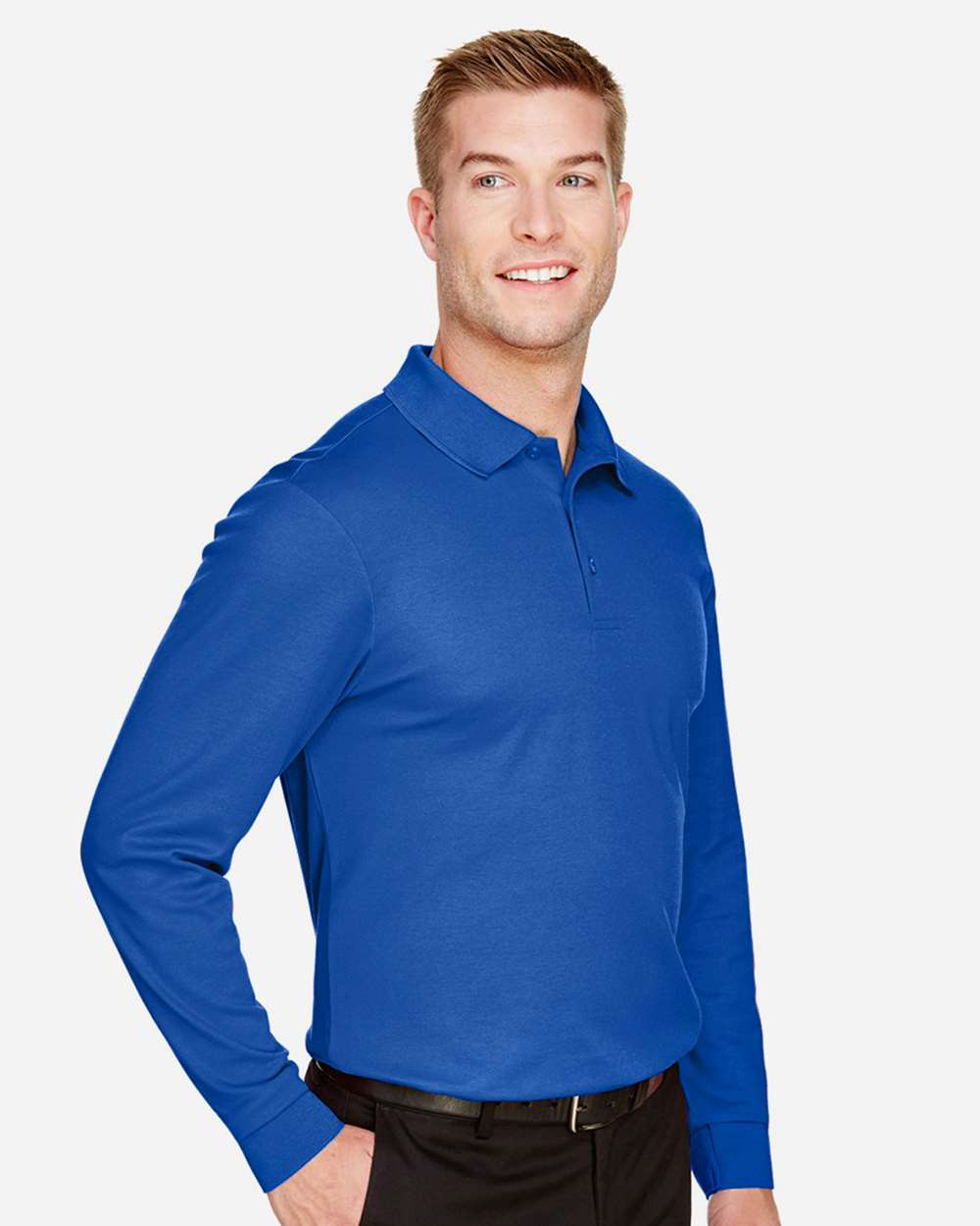 Devon & Jones Men's CrownLux Performance® Plaited Long Sleeve Polo - DG20L True Royal