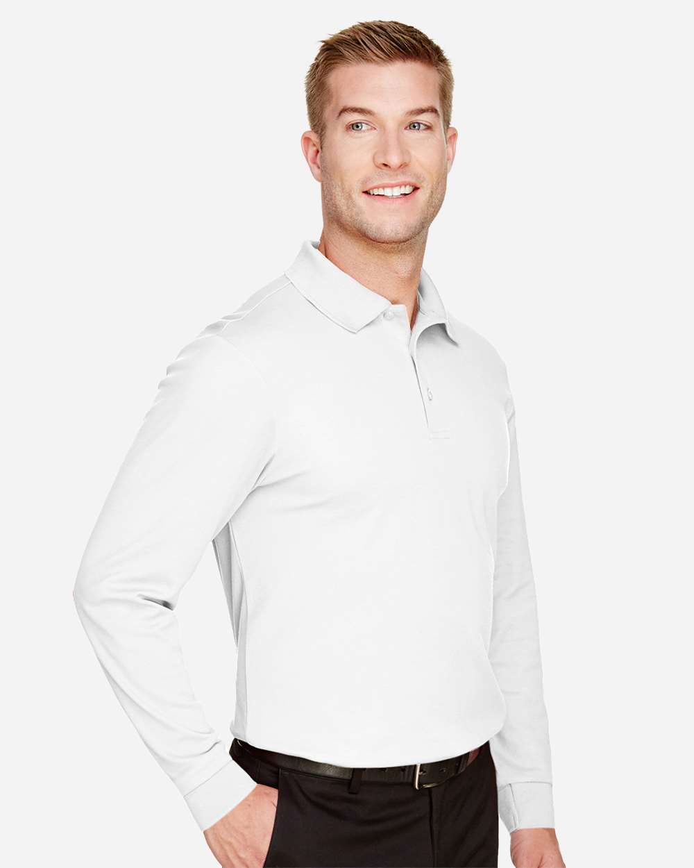 Devon & Jones Men's CrownLux Performance® Plaited Long Sleeve Polo - DG20L White