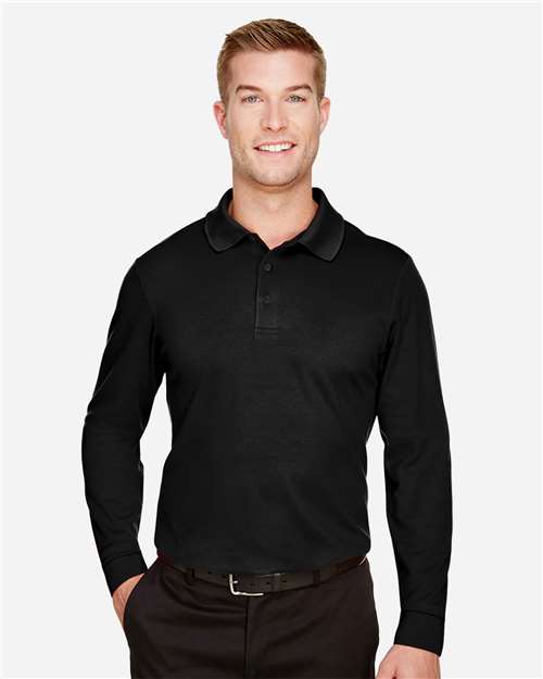 Devon & Jones Men's Tall CrownLux Performance® Plaited Long Sleeve Polo - DG20LT Black