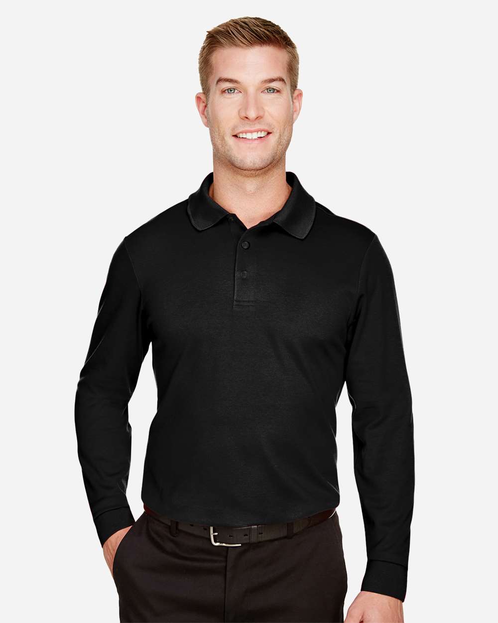 Devon & Jones Men's Tall CrownLux Performance® Plaited Long Sleeve Polo - DG20LT Black