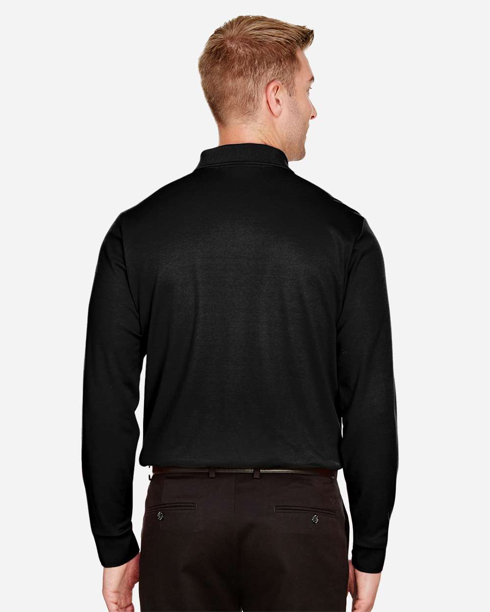 Devon & Jones Men's Tall CrownLux Performance® Plaited Long Sleeve Polo - DG20LT Black
