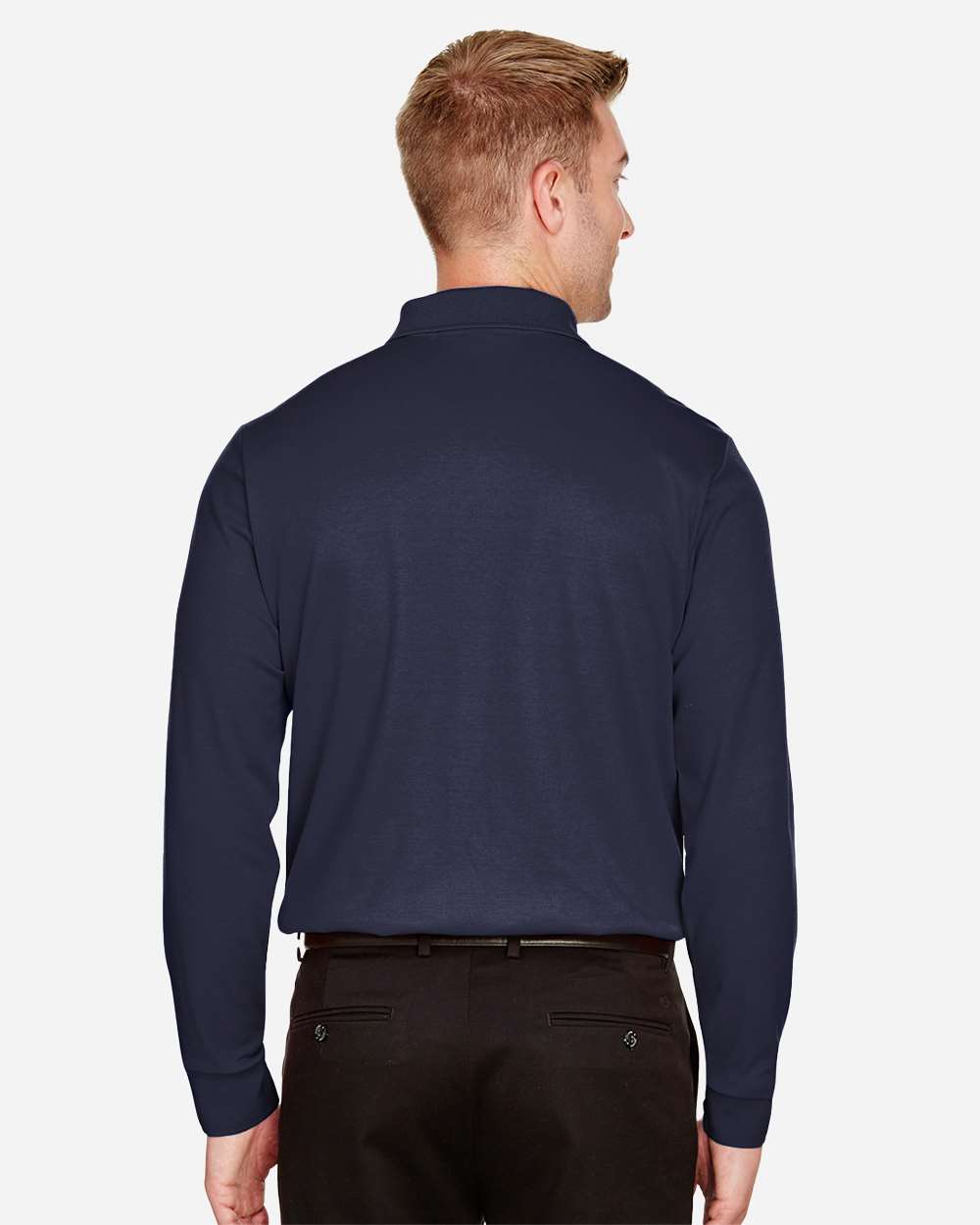 Devon & Jones Men's Tall CrownLux Performance® Plaited Long Sleeve Polo - DG20LT Navy