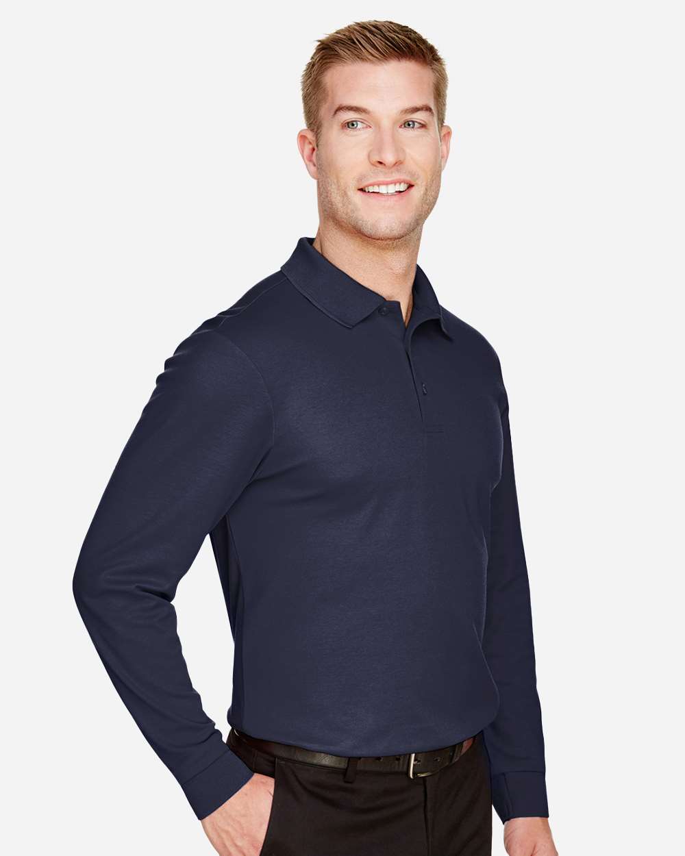 Devon & Jones Men's Tall CrownLux Performance® Plaited Long Sleeve Polo - DG20LT Navy