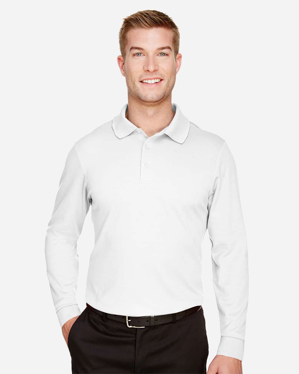 Devon & Jones Men's Tall CrownLux Performance® Plaited Long Sleeve Polo - DG20LT White