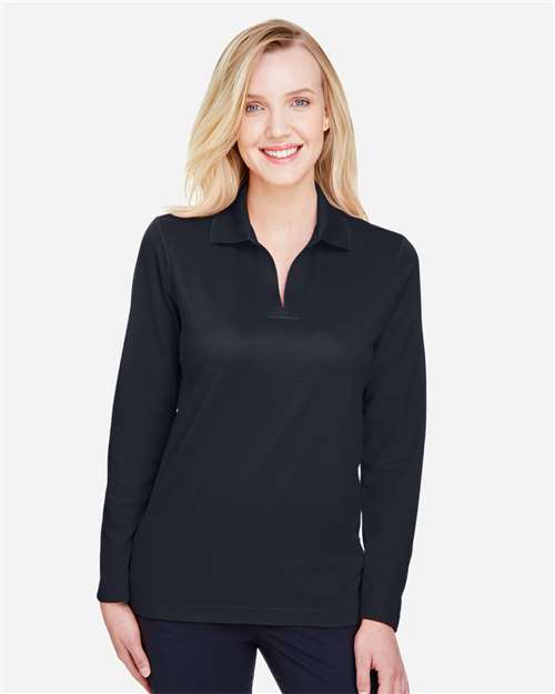 Devon & Jones Women's CrownLux Performance® Plaited Long Sleeve Polo - DG20LW Black