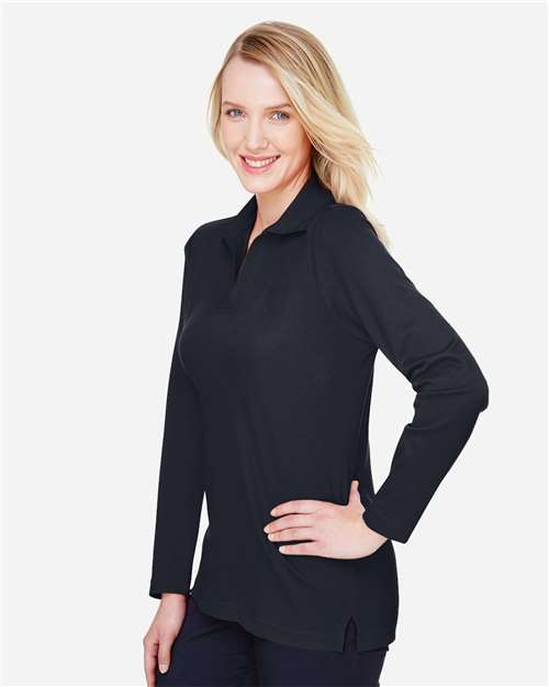 Devon & Jones Women's CrownLux Performance® Plaited Long Sleeve Polo - DG20LW Black