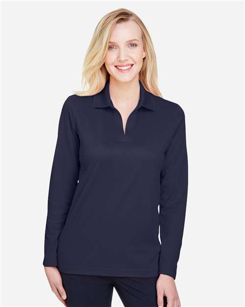 Devon & Jones Women's CrownLux Performance® Plaited Long Sleeve Polo - DG20LW Navy
