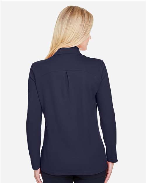 Devon & Jones Women's CrownLux Performance® Plaited Long Sleeve Polo - DG20LW Navy