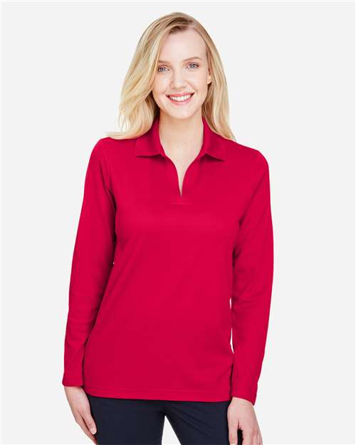 Devon & Jones Women's CrownLux Performance® Plaited Long Sleeve Polo - DG20LW Red