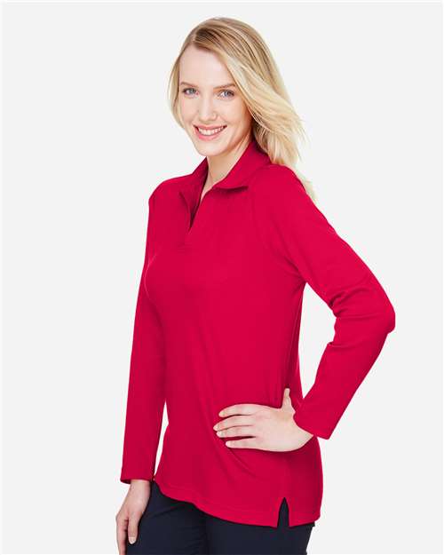 Devon & Jones Women's CrownLux Performance® Plaited Long Sleeve Polo - DG20LW Red