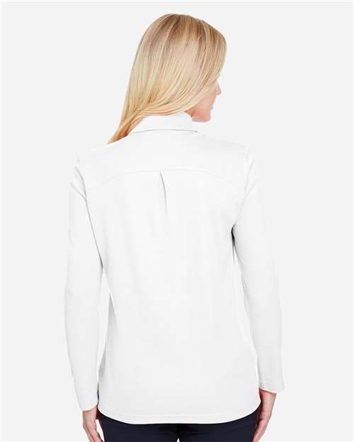 Devon & Jones Women's CrownLux Performance® Plaited Long Sleeve Polo - DG20LW White