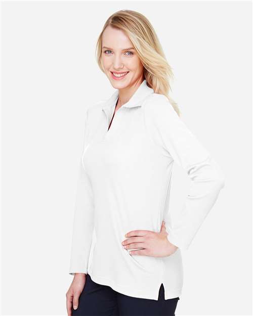 Devon & Jones Women's CrownLux Performance® Plaited Long Sleeve Polo - DG20LW White