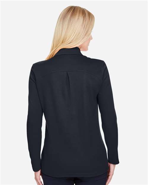 Devon & Jones Women's CrownLux Performance® Plaited Long Sleeve Polo - DG20LW Black