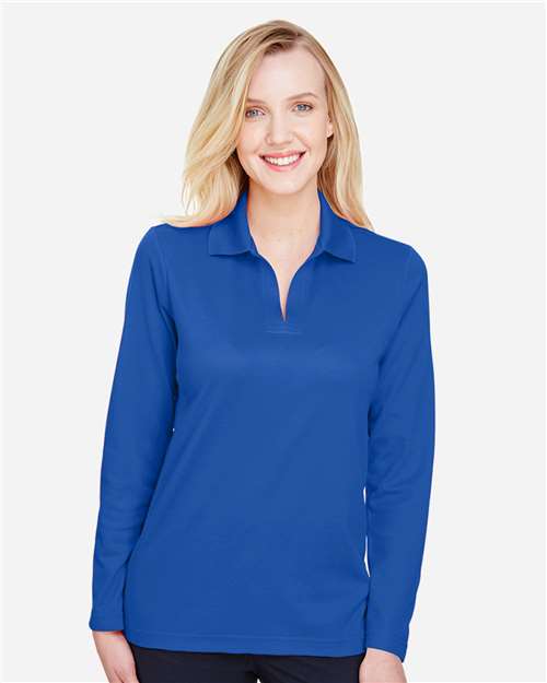 Devon & Jones Women's CrownLux Performance® Plaited Long Sleeve Polo - DG20LW True Royal