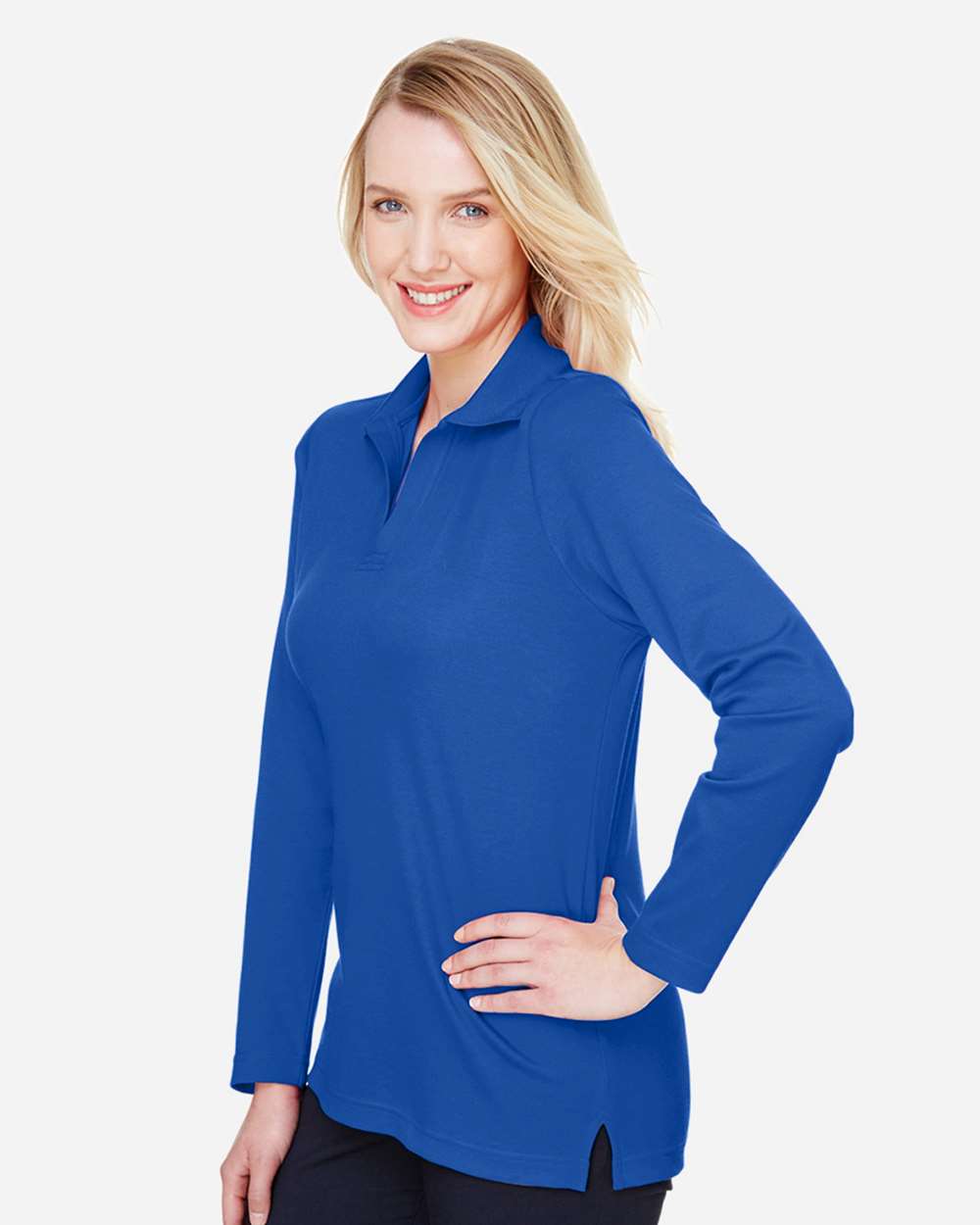 Devon & Jones Women's CrownLux Performance® Plaited Long Sleeve Polo - DG20LW True Royal