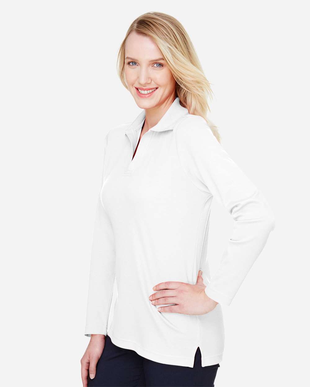 Devon & Jones Women's CrownLux Performance® Plaited Long Sleeve Polo - DG20LW White