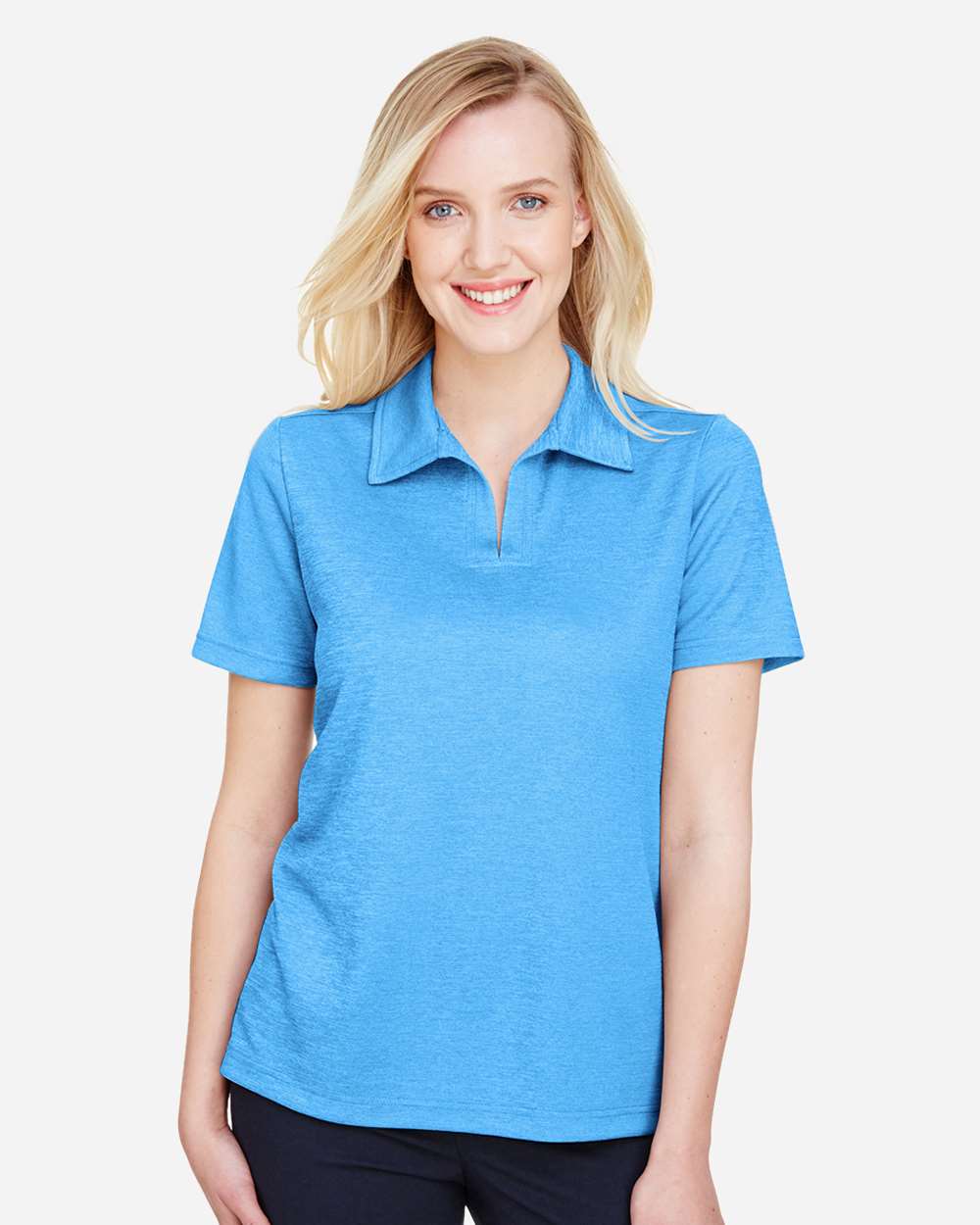 Devon & Jones Women's CrownLux Performance® Address Melange Polo - DG22W Ocean Blue Melange
