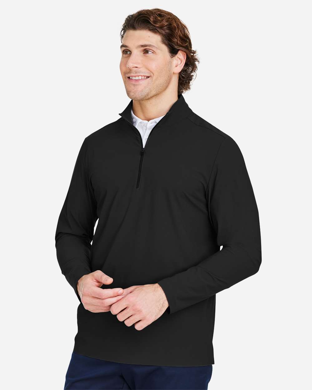 Devon & Jones Men's CrownLux Performance® Windsor Welded Quarter-Zip Pullover - DG410 Black
