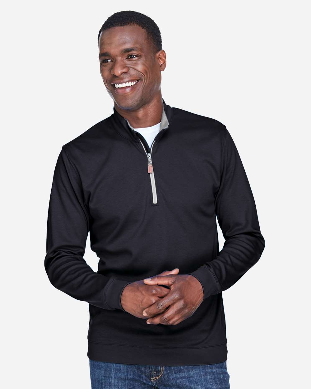 Devon & Jones Men's DRYTEC20™ Performance Quarter-Zip Pullover - DG479 Black- Grey Heather- Graphite