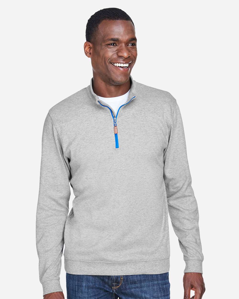 Devon & Jones Men's DRYTEC20™ Performance Quarter-Zip Pullover - DG479 Grey Heather- Grey H- French Blue
