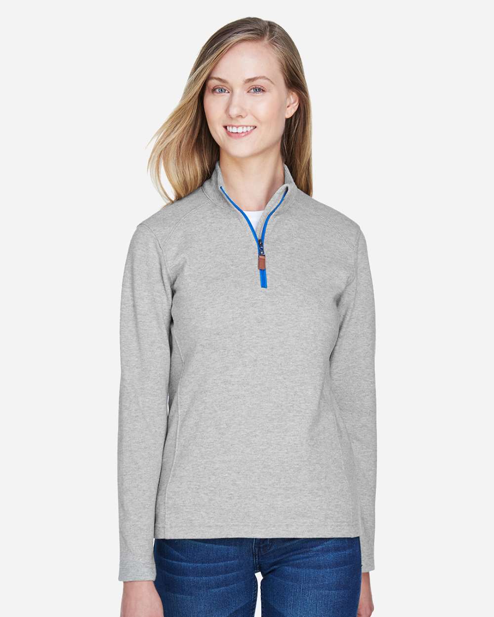 Devon & Jones Women's DRYTEC20™ Performance Quarter-Zip Pullover - DG479W Grey Heather- Grey H- French Blue