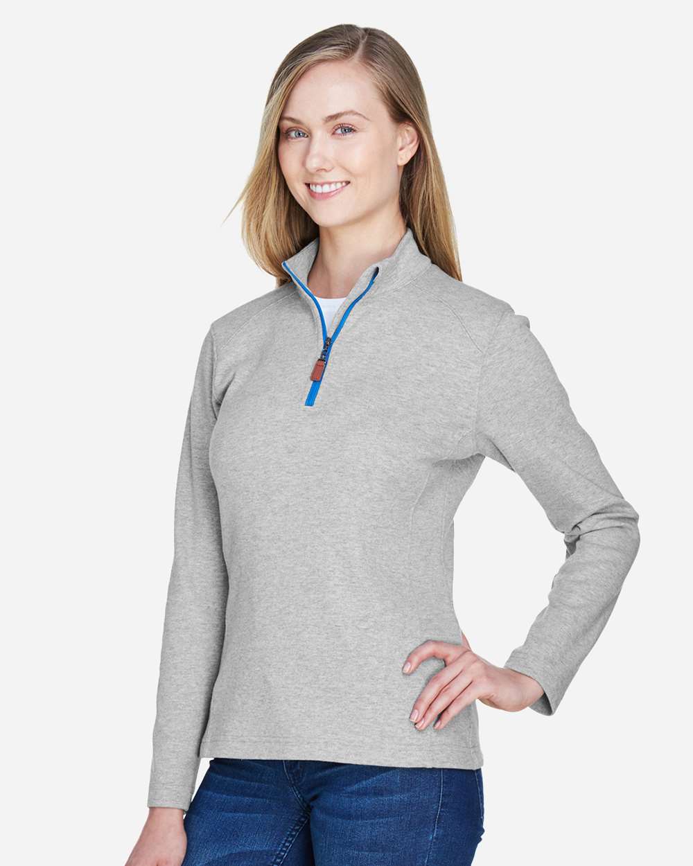 Devon & Jones Women's DRYTEC20™ Performance Quarter-Zip Pullover - DG479W Grey Heather- Grey H- French Blue