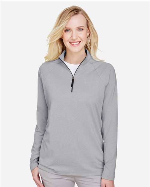Devon & Jones Women's CrownLux Performance® Clubhouse Micro-Stripe Quarter-Zip Pullover - DG480W Black