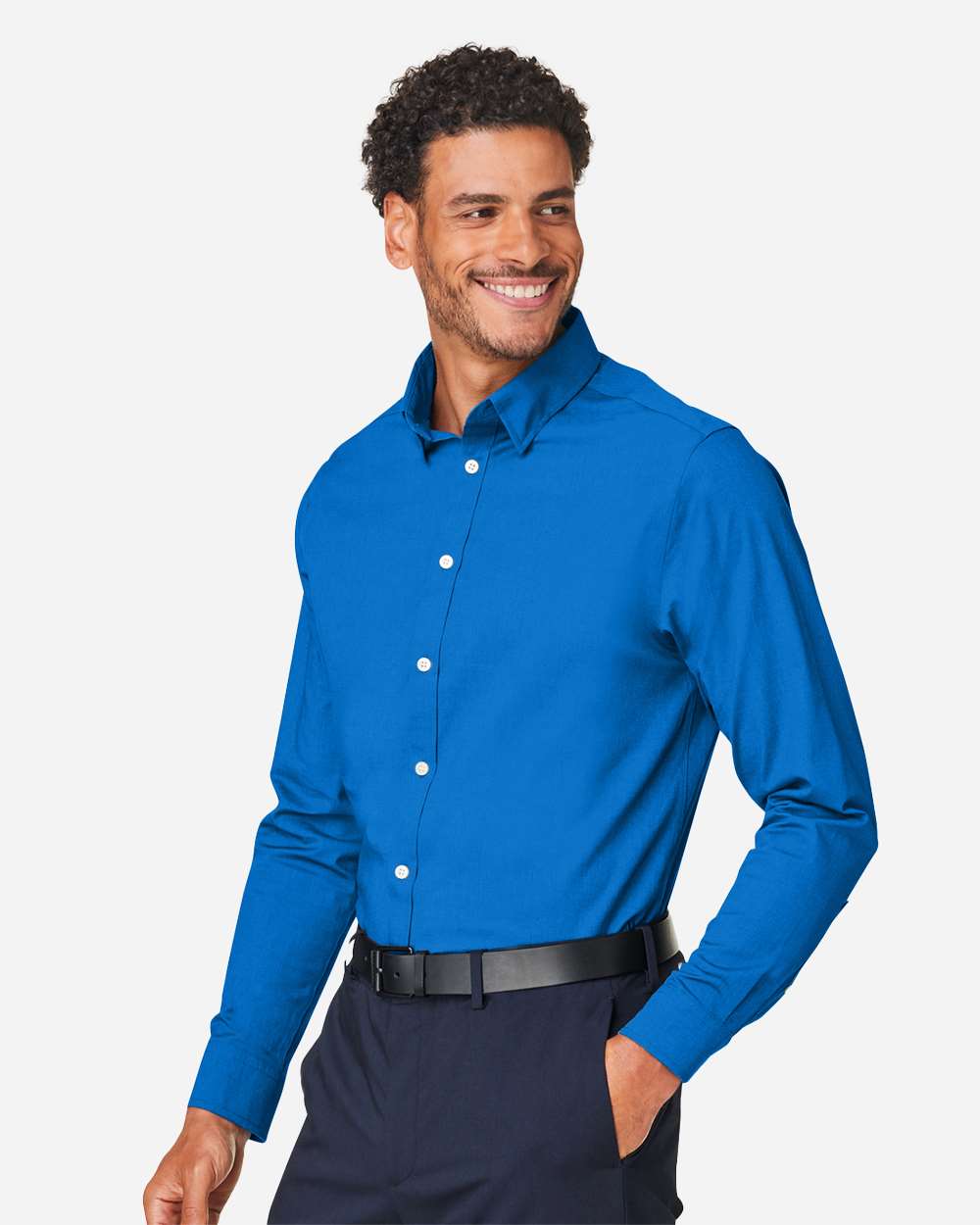 Devon & Jones Men's CrownLux Performance® Spencer Poplin Dress Shirt - DG505 French Blue Melange