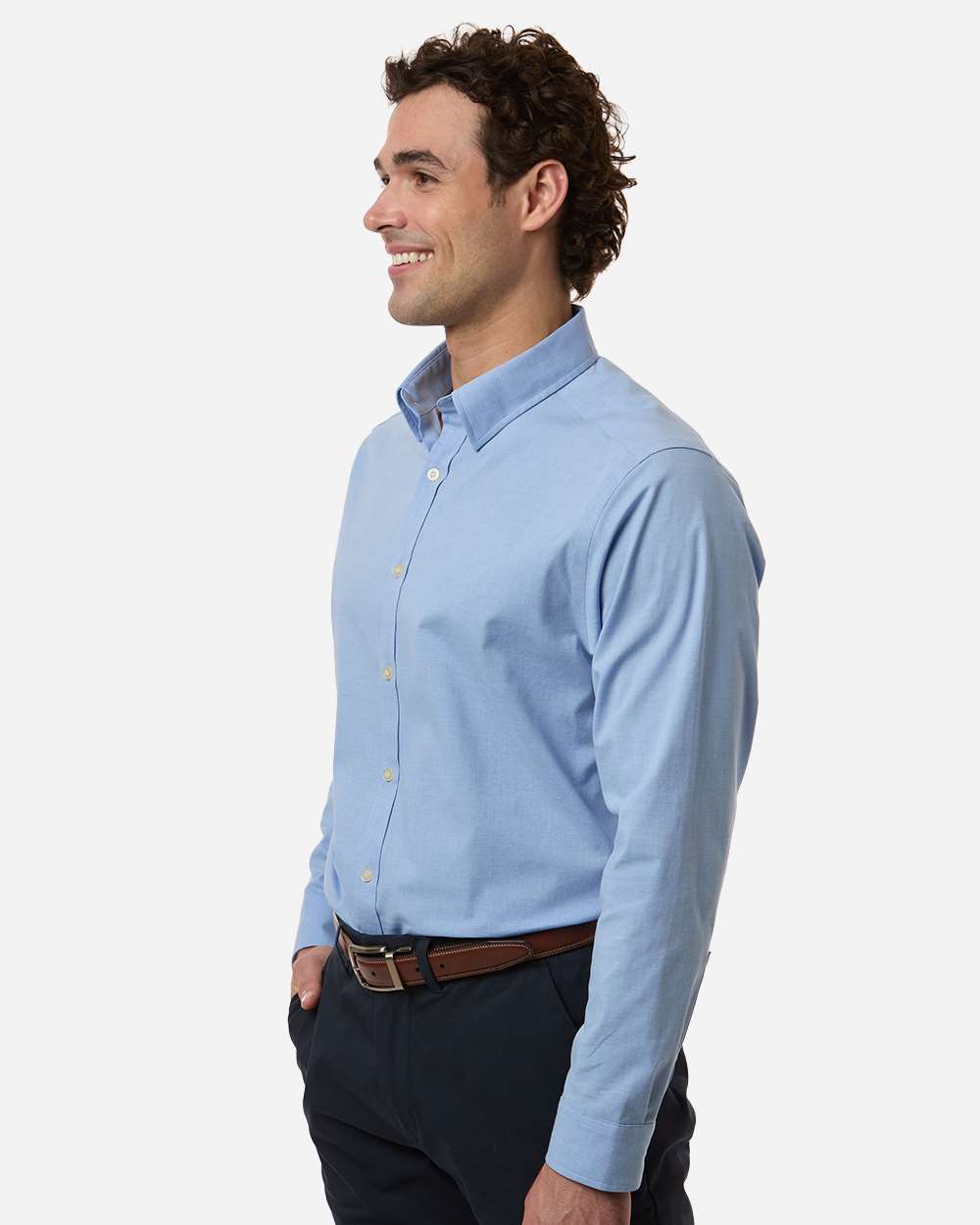 Devon & Jones Men's CrownLux Performance® Spencer Poplin Dress Shirt - DG505 Light Blue Melange
