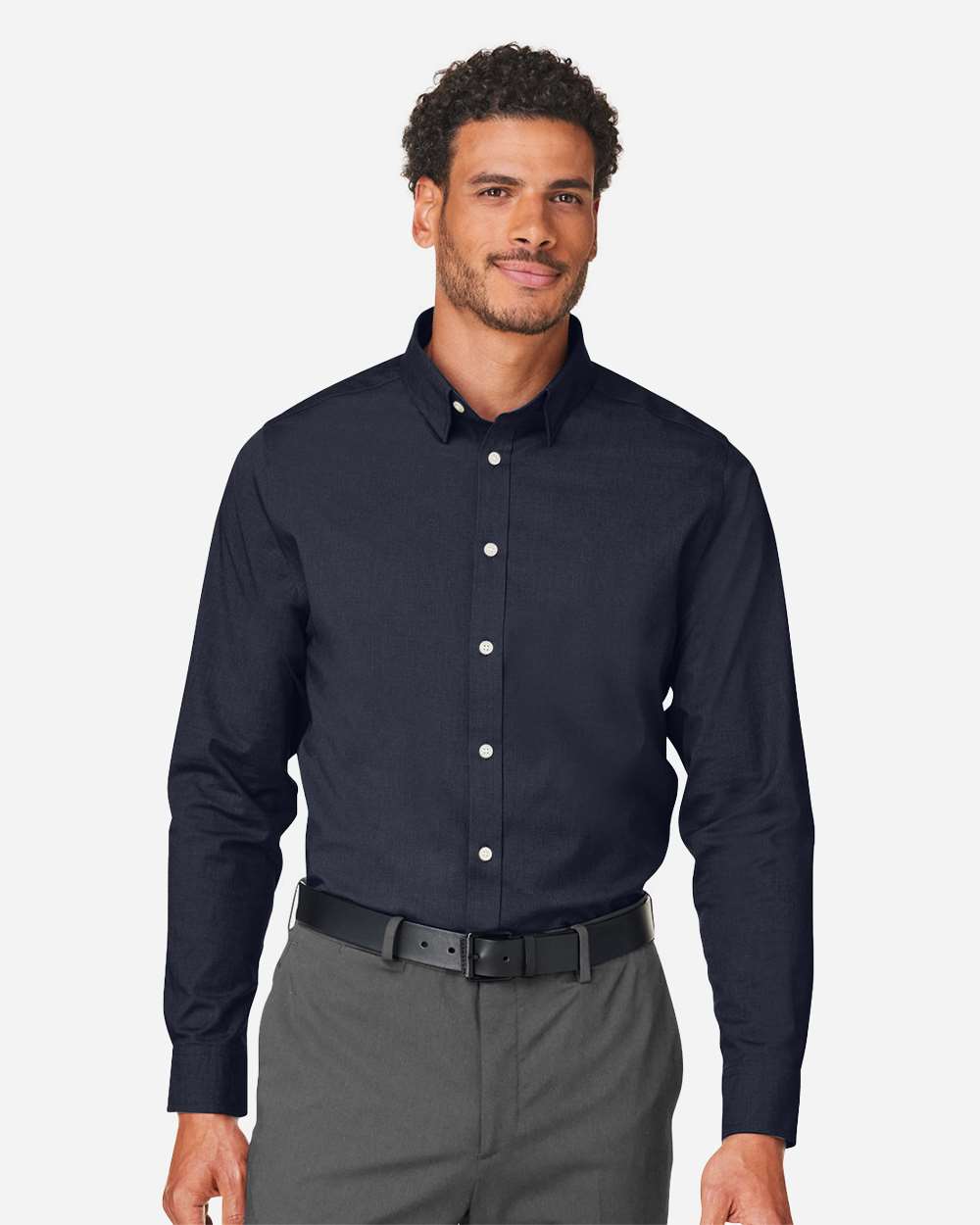 Devon & Jones Men's CrownLux Performance® Spencer Poplin Dress Shirt - DG505 Navy Melange