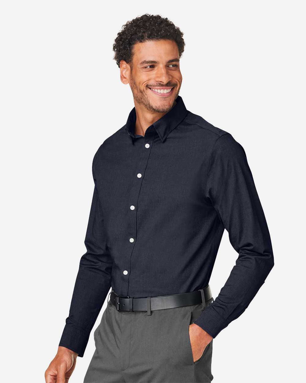 Devon & Jones Men's CrownLux Performance® Spencer Poplin Dress Shirt - DG505 Navy Melange