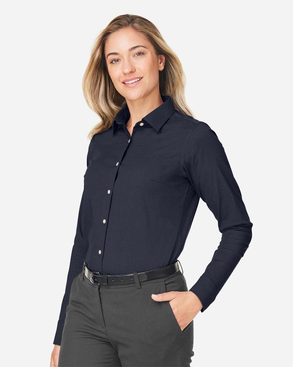 Devon & Jones Women's CrownLux Performance® Spencer Poplin Dress Shirt - DG505W Navy Melange