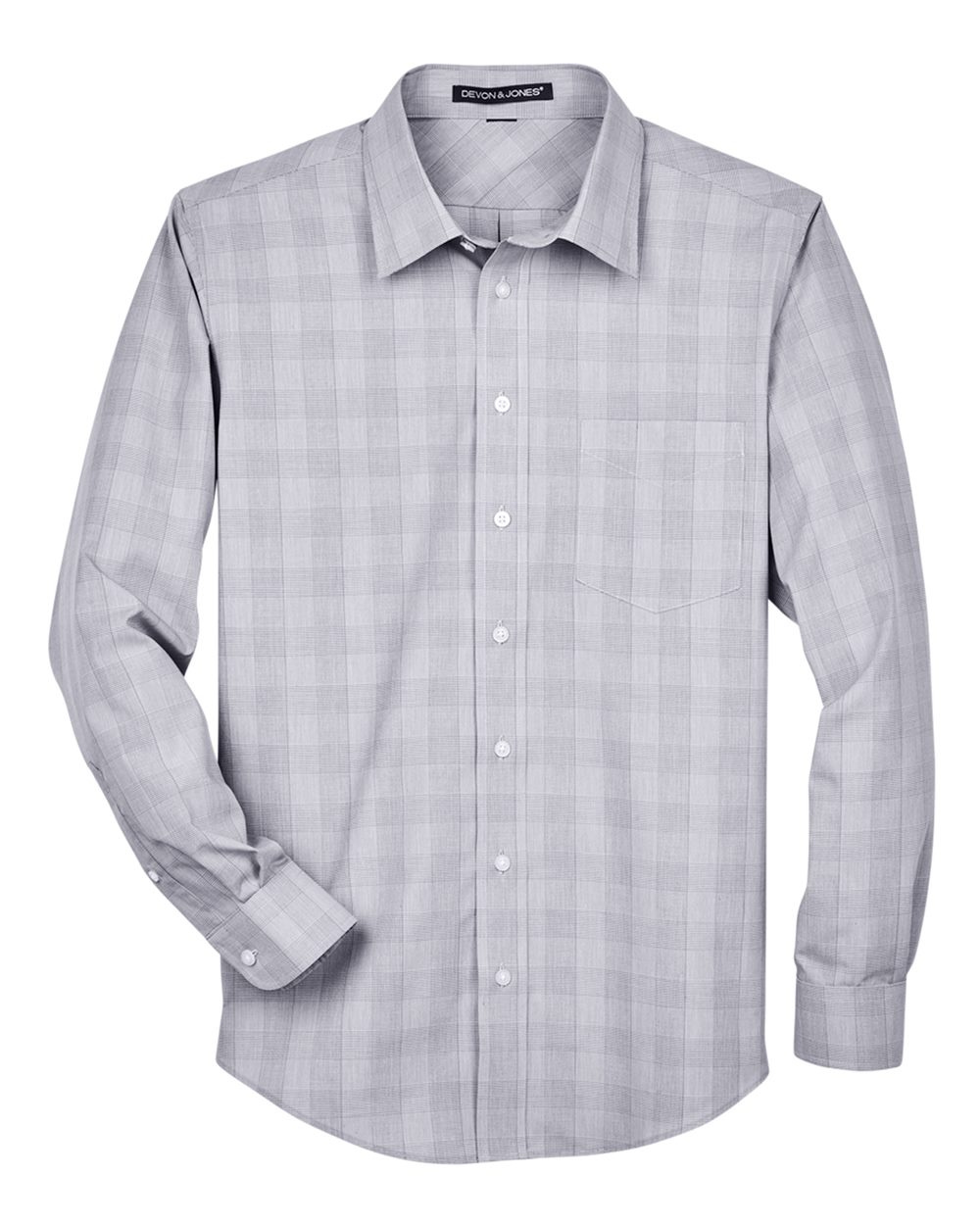 Devon & Jones Men's Crown Collection® Glen Plaid Woven Dress Shirt - DG520 White- Graphite- Light Grey