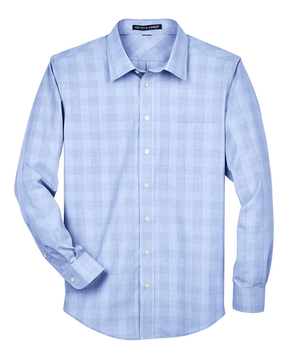 Devon & Jones Men's Crown Collection® Glen Plaid Woven Dress Shirt - DG520 White- Light French Blue