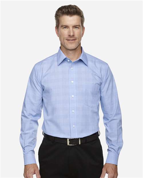 Devon & Jones Men's Crown Collection® Glen Plaid Woven Dress Shirt - DG520 White- Light French Blue