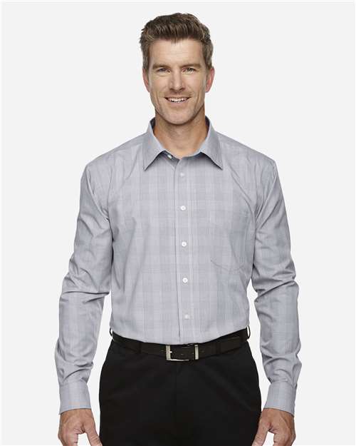 Devon & Jones Men's Crown Collection® Glen Plaid Woven Dress Shirt - DG520 White- Graphite- Light Grey
