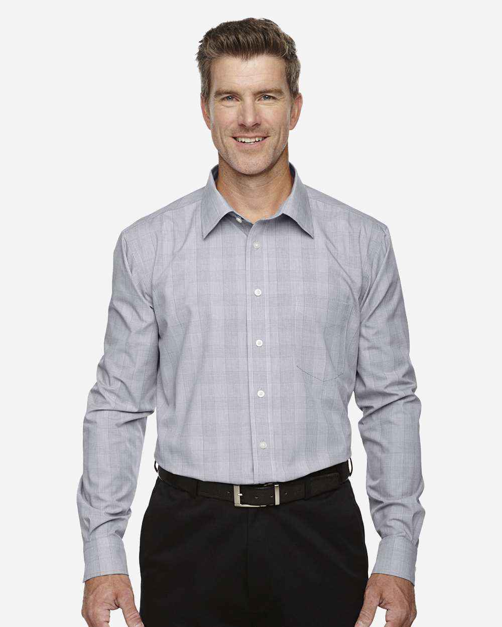 Devon & Jones Men's Crown Collection® Glen Plaid Woven Dress Shirt - DG520 White- Graphite- Light Grey