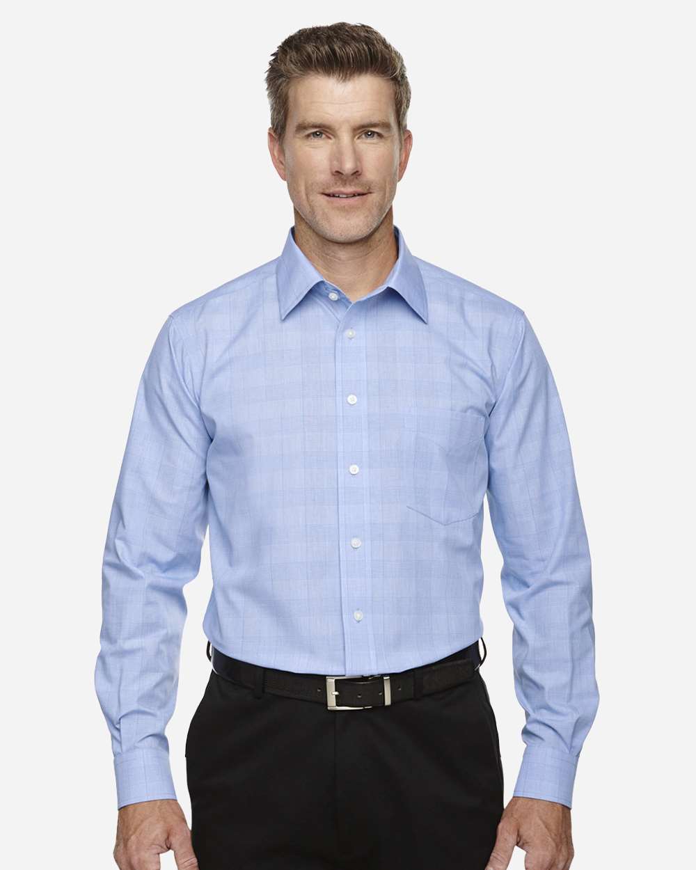 Devon & Jones Men's Crown Collection® Glen Plaid Woven Dress Shirt - DG520 White- Light French Blue