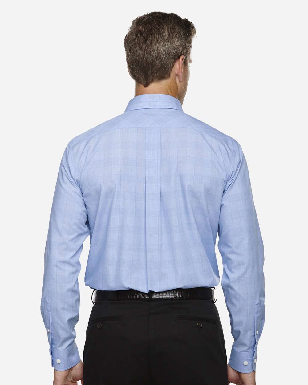 Devon & Jones Men's Crown Collection® Glen Plaid Woven Dress Shirt - DG520 White- Light French Blue