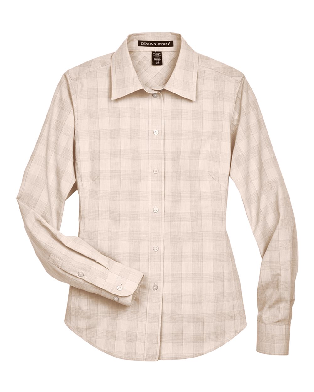 Devon & Jones Women's Crown Collection® Glen Plaid Woven Dress Shirt - DG520W Stone- Light Stone- White