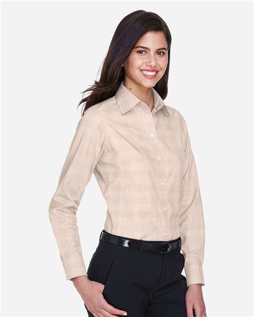 Devon & Jones Women's Crown Collection® Glen Plaid Woven Dress Shirt - DG520W Stone- Light Stone- White