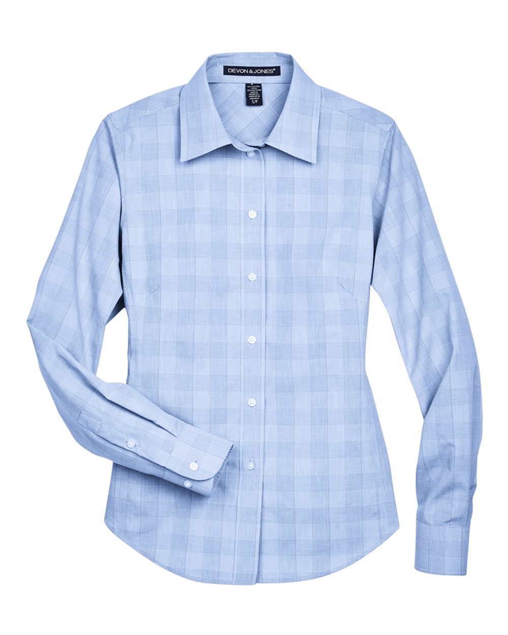 Devon & Jones Women's Crown Collection® Glen Plaid Woven Dress Shirt - DG520W White- Light French Blue- French Blue