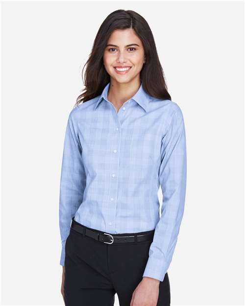 Devon & Jones Women's Crown Collection® Glen Plaid Woven Dress Shirt - DG520W White- Light French Blue- French Blue