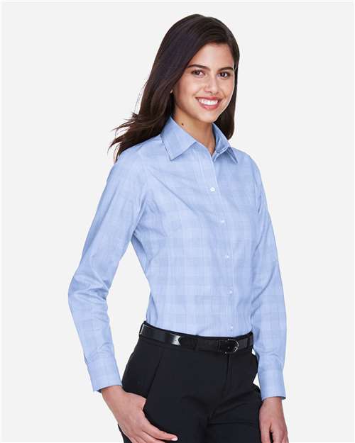 Devon & Jones Women's Crown Collection® Glen Plaid Woven Dress Shirt - DG520W White- Light French Blue- French Blue