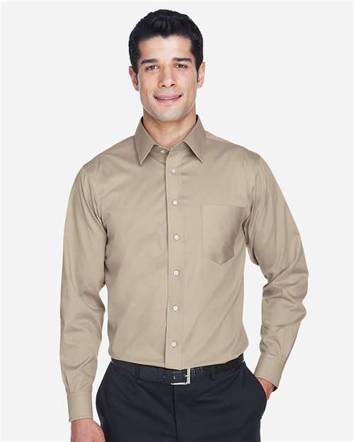 Devon & Jones Men's Crown Collection® Solid Stretch Twill Woven Dress Shirt - DG530 Stone