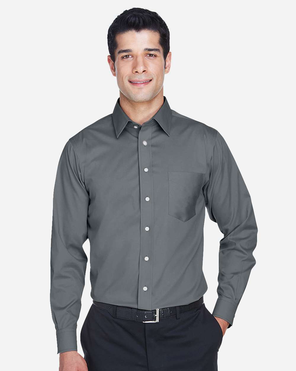 Devon & Jones Men's Crown Collection® Solid Stretch Twill Woven Dress Shirt - DG530 Graphite