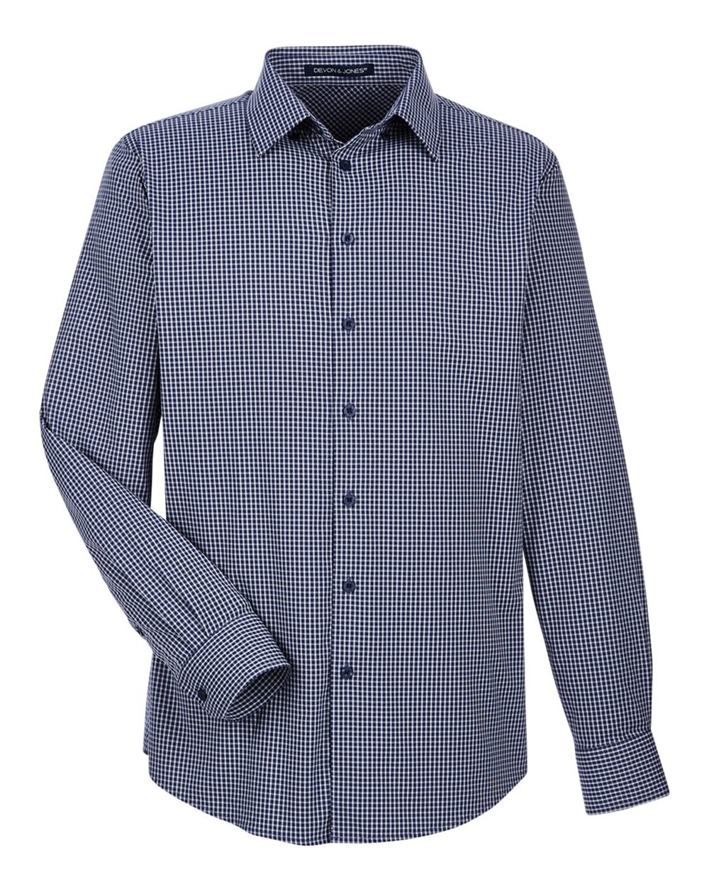 Devon & Jones Men's CrownLux Performance® Tonal Mini Check Woven Dress Shirt - DG535 Navy