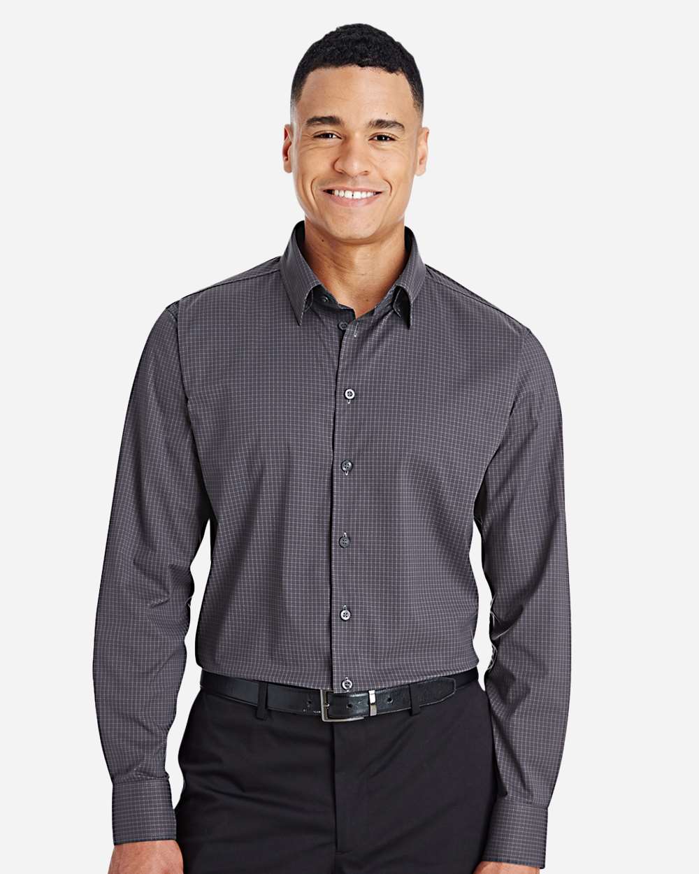 Devon & Jones Men's CrownLux Performance® Tonal Mini Check Woven Dress Shirt - DG535 Carbon