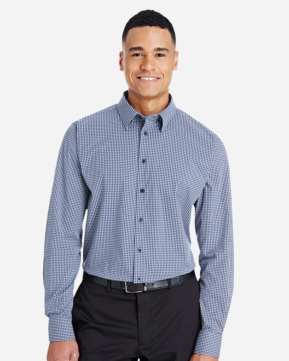 Devon & Jones Men's CrownLux Performance® Tonal Mini Check Woven Dress Shirt - DG535 Navy